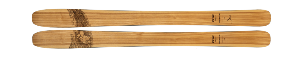 Narty PUSU x Moomin Abisko, czyli drewniane narty skiturowe lub freeturowe.